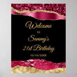 Burgundy och Guld Glam Tårar Birthday Välkommen Poster