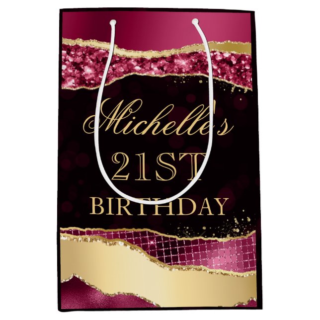 Burgundy och Guld Glam Tårar Bokeh Födelsedagsfest (Framsidan)