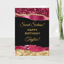 Burgundy och Guld Glam Tårar Sweet sixteen Kort