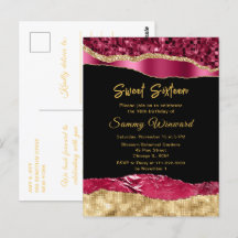 Burgundy och guld glam tårar Sweet Sixteen