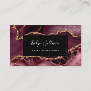 burgundy och guld glitter agate visitkort