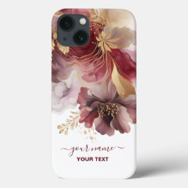 Burgundy och Guld Glitter blommigt Agate