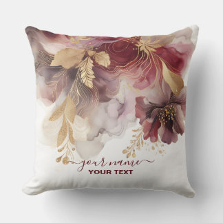 Burgundy och Guld Glitter blommigt Agate Kudde