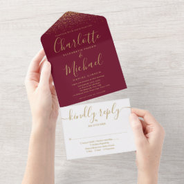 Burgundy Och Guld Glitter Bröllopsskrift