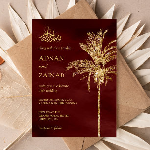 Burgundy och Guld Glitter Datum Handflatan muslims Inbjudningar