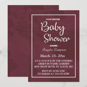 Burgundy och Guld Glitter Pocket Baby Shower Inbjudningar