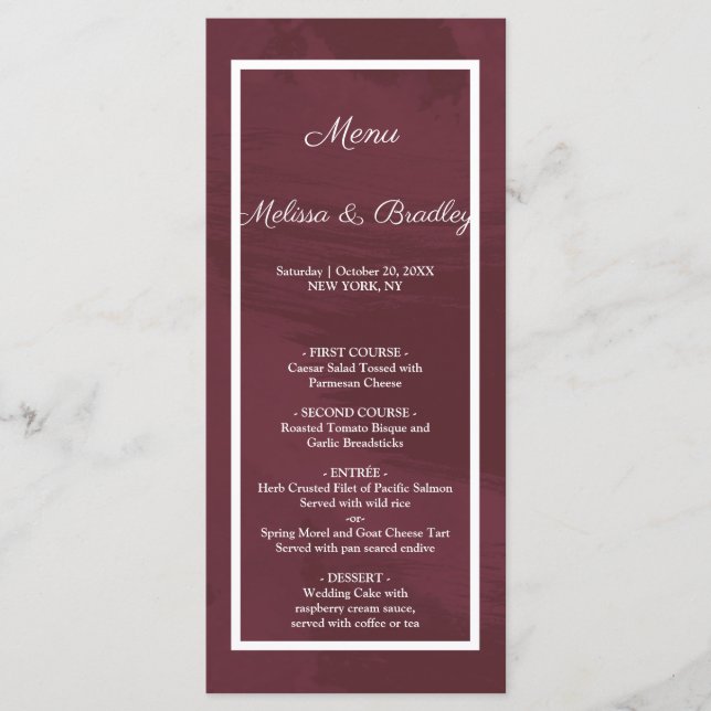 Burgundy och Guld Glitter Pocket Menu Program (Framsida)