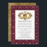 Burgundy och Guld Heraldic Monogram Pub Mitzvah Inbjudningar<br><div class="desc">Vintage lyxmunterhet krona lattice pub mitzvah inbjuden med en monogrammad gemstone och en gyllene damm bakåt.</div>