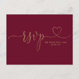 Burgundy Och Guld Hjärt Script Lådtillval RSVP Inbjudan Vykort