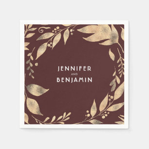 Burgundy och Guld Höst löv Elegant bröllop Pappersservett