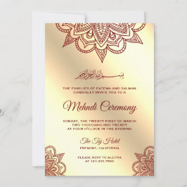 Burgundy och guld islamisk muslimsk Mehndi-ceremon Inbjudningar