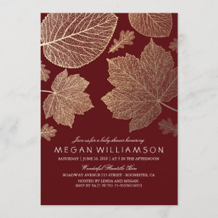 Burgundy och Guld Lämnar Fall Baby Shower Inbjudningar