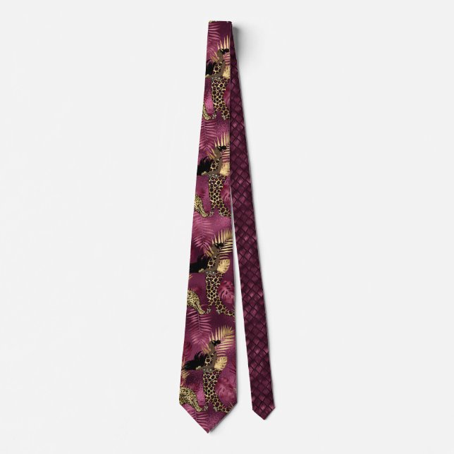 Burgundy och Guld Leopard Serie Design 10 Slips (Framsida)