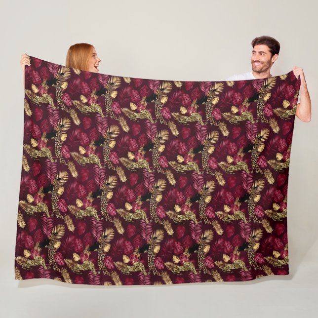 Burgundy och Guld Leopard Serie Design 12 Fleecefilt (På plats)