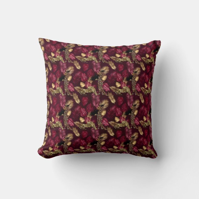 Burgundy och Guld Leopard Serie Design 12 Kudde (Framsida)