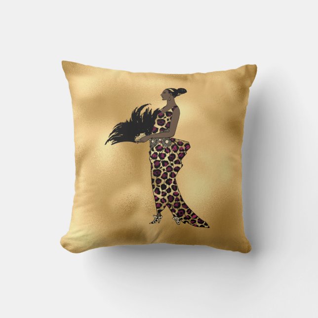 Burgundy och Guld Leopard Serie Design 17 Kudde (Framsida)
