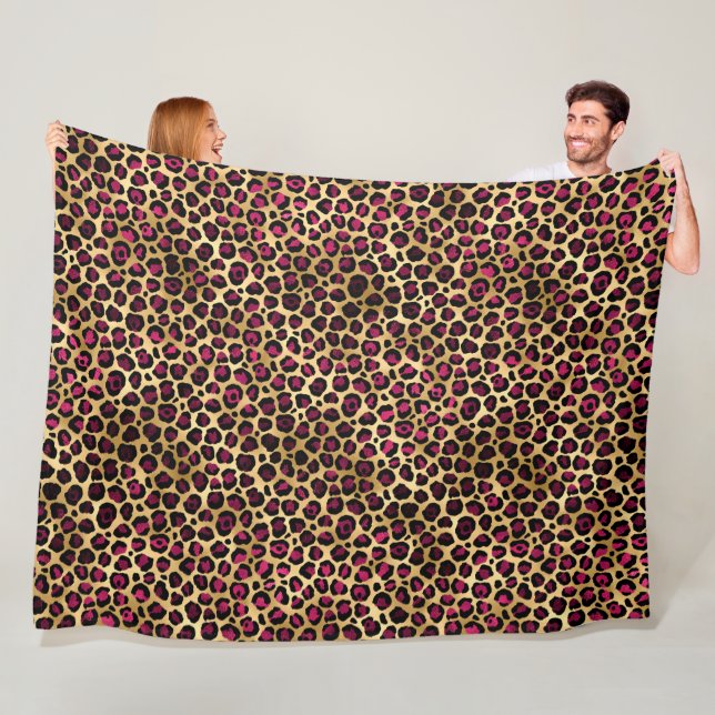 Burgundy och Guld Leopard Serie Design 2 Fleecefilt (På plats)