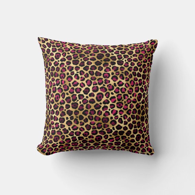 Burgundy och Guld Leopard Serie Design 2 Kudde (Framsida)