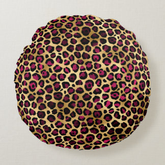 Burgundy och Guld Leopard Serie Design 2 Rund Kudde
