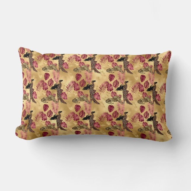 Burgundy och Guld Leopard Serie Design 4 Lumbarkudde (Framsida)
