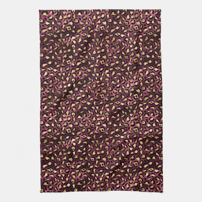 Burgundy och Guld Leopard Series Design 1 Kökshandduk (Vertikal)