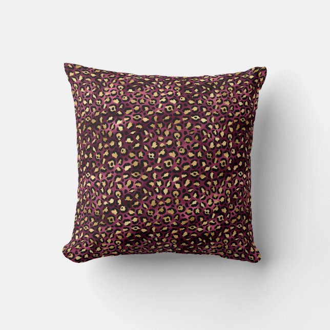 Burgundy och Guld Leopard Series Design 1 Kudde (Framsida)
