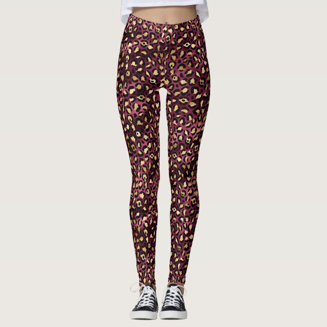 Burgundy och Guld Leopard Series Design 1 Leggings (Framsida)