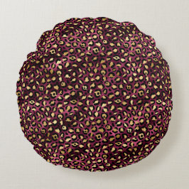 Burgundy och Guld Leopard Series Design 1 Rund Kudde