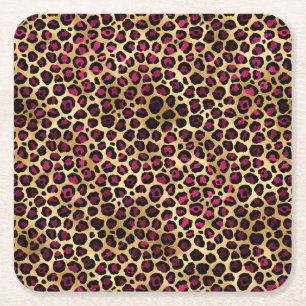 Burgundy och Guld Leopard Series Design 2 Underlägg Papper Kvadrat