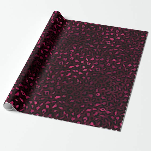 Burgundy och Guld Leopard Series Design 3 Presentpapper (Utrullad)