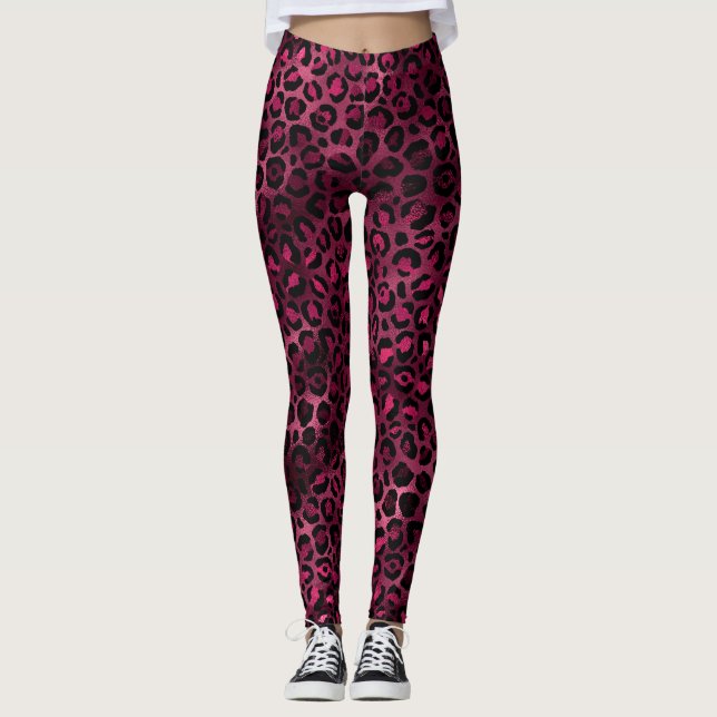 Burgundy och Guld Leopard Series Design 9 Leggings (Framsida)