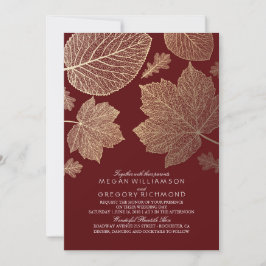 Burgundy och Guld Löv Vintage Fall Wedding Inbjudningar