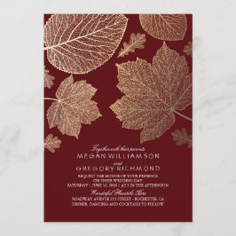 Burgundy och Guld Löv Vintage Fall Wedding Inbjudningar