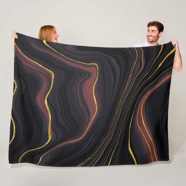 Burgundy och guld marble fleecefilt (På plats)