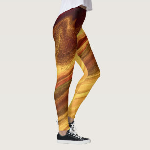 Burgundy och Guld Marble Leggings