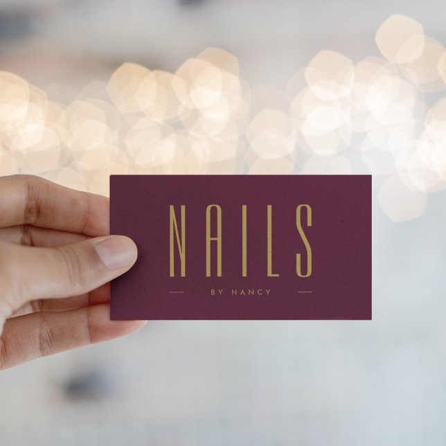 Burgundy och Guld Nail Artist enkelt Affärskort Visitkort (Skapare uppladdad)