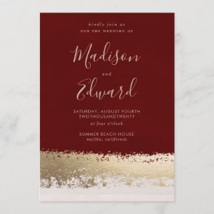 Burgundy och guld omkullkastar, elegant bröllop inbjudningar