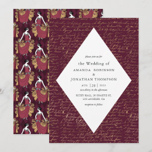 Burgundy och Guld Paris Thécalligraphy Bröllop Inbjudningar