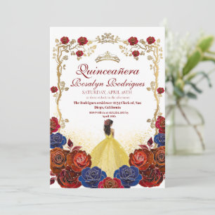 Burgundy och guld Quinceanera Skönhet & och bäst Inbjudningar