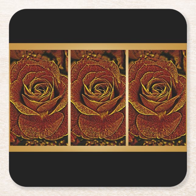 Burgundy och Guld Ro Underlägg Papper Kvadrat (Framsidan)