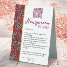 Burgundy och Guld Röd ros QR Code Honeymoon Fund