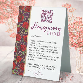 Burgundy och Guld Röd ros QR Code Honeymoon Fund