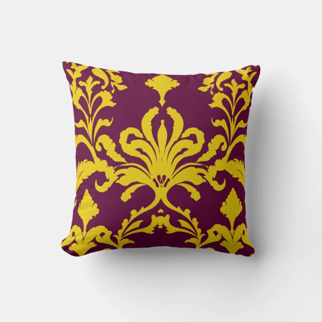 Burgundy och Guld Royal Damask Kudde (Framsida)