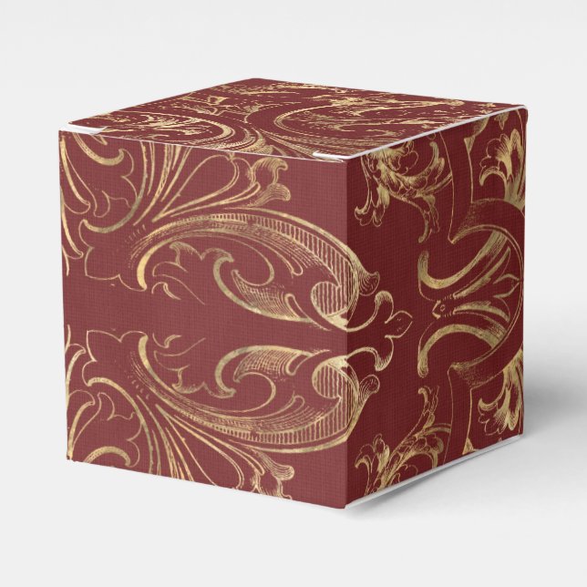 Burgundy och Guld Vintage Damask Presentaskar (Framsidan Sidan)