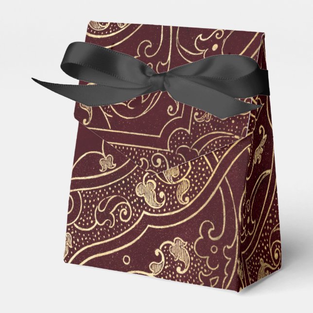 Burgundy och guld vintage damast presentaskar (Framsidan Sidan)