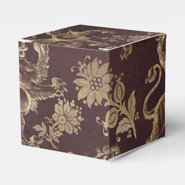 Burgundy och guld vintage lejonmönster presentaskar (Framsidan Sidan)