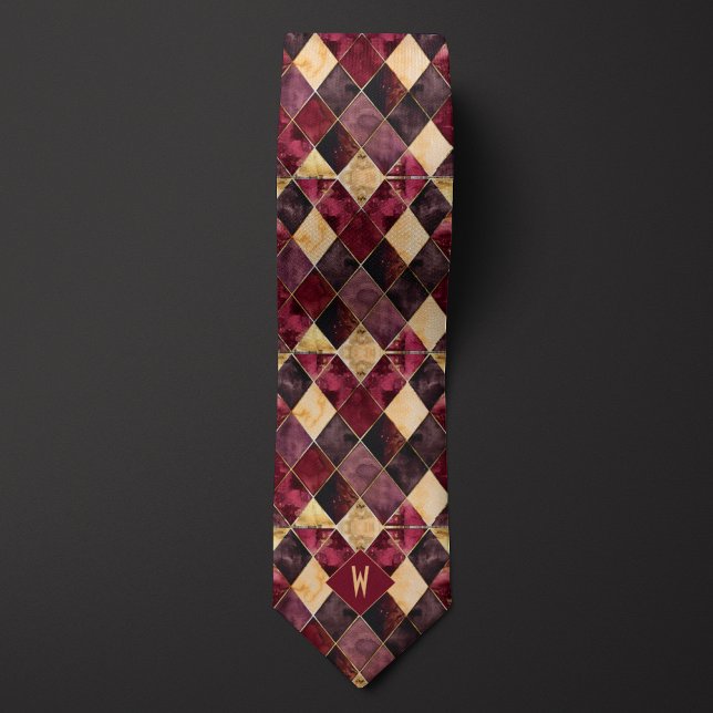Burgundy och Guld Watercolor Diamond Monogram Slips (Skapare uppladdad)