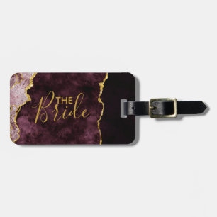 Burgundy och guldblomma Agate Marble Bride Bagagebricka