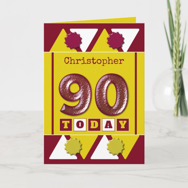 Burgundy och gult 90:e födelsedag kort (Framsida)