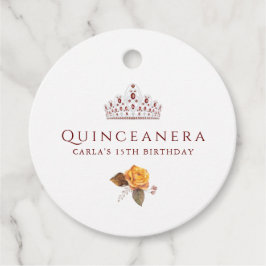 Burgundy och Gult Blommigt Quinceanera Gåvor Etiketter
